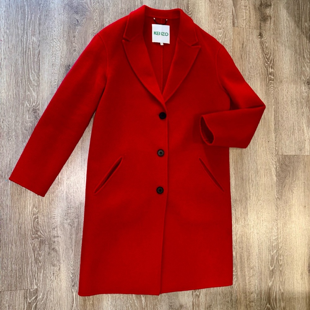 Kenzo Red Wool Button Front Jacket Classic Tailored Blazer Coat